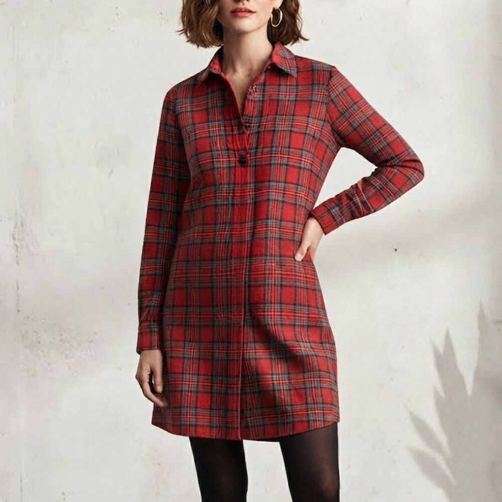 Pendleton Red Tartan Plaid Wool Button Front Mini Shirt Dress Pockets XS USA - Picture 8 of 9